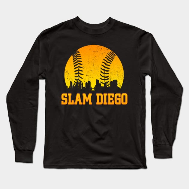 Vintage Slam Diego San Diego City Skyline Baseball Gameday Long Sleeve T-Shirt by justiceberate